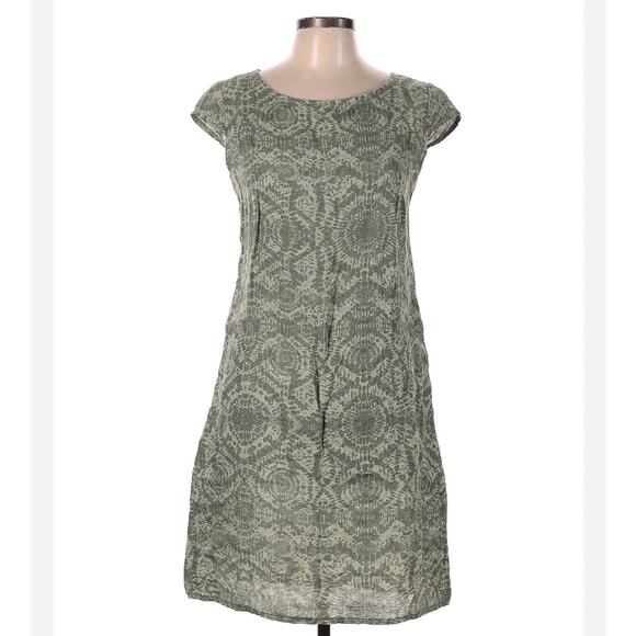 Lina Tomei 100% Linen Printed Olive Dress Size Large - Picture 1 of 7